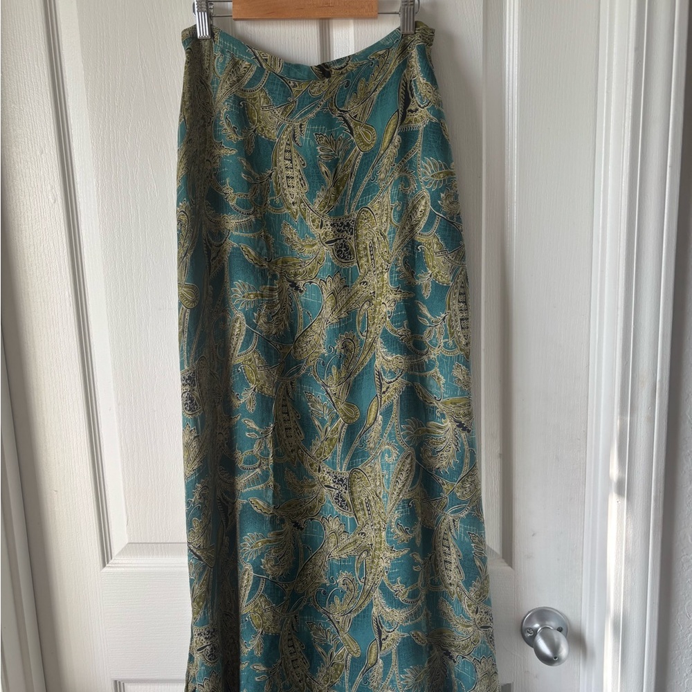 Valerie Stevens Teal and Gold Paisley Maxi Skirt
